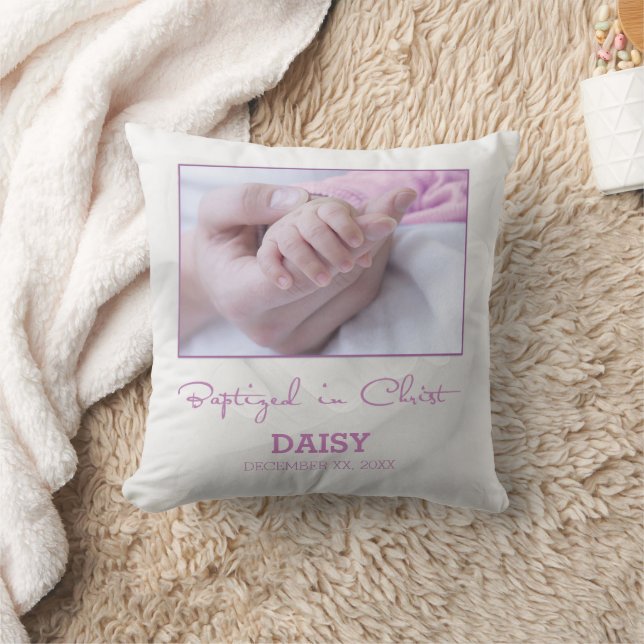 Girl Baptism Congratulations for Baby Personalized Throw Pillow (Blanket)