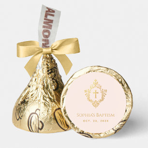 Girl Baptism Favors Pink Gold Cross Crest Elegant