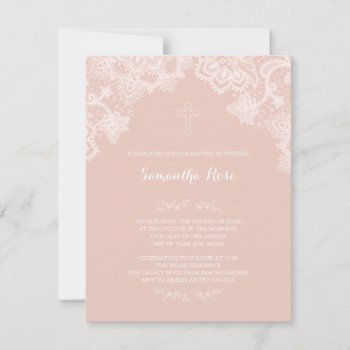 Girl Baptism Invitation Pink Lace by VGInvites at Zazzle