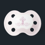 Girl Baptism Pacifiers<br><div class="desc">Girl baptism pacifier with pretty blue cross. This elegant baptism pacifier is easily customized with the text of your choice. You can also change the background color on this cute boy baptism pacifier.</div>