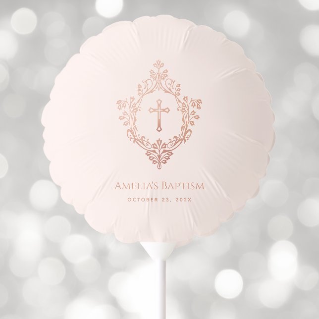 Girl Baptism Pink Elegant Rose Gold Cross in Crest Balloon (Creator Uploaded)