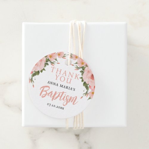 Girl Baptism Pink Flowers Thank You  Favor Tags