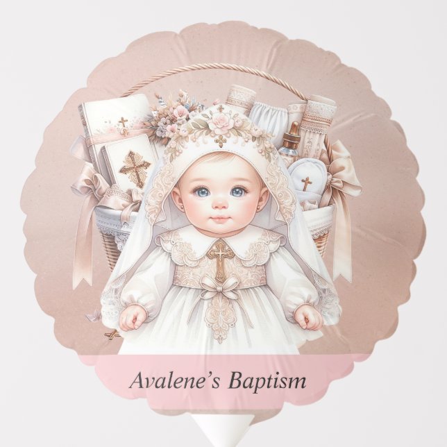 Girl Baptism Rose Gold Christening Basket Balloon (Front)