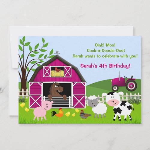 Girl Barnyard Farm Animals Birthday Invitations Custom Invites