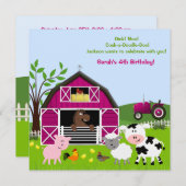 Girl Barnyard Farm Animals Birthday Invitations (Front/Back)