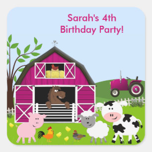 Girl Barnyard Farm Animals Birthday Sticker