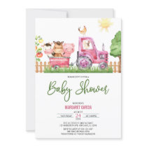 Girl Barnyard Pink Farm Animals Baby Shower Invitation