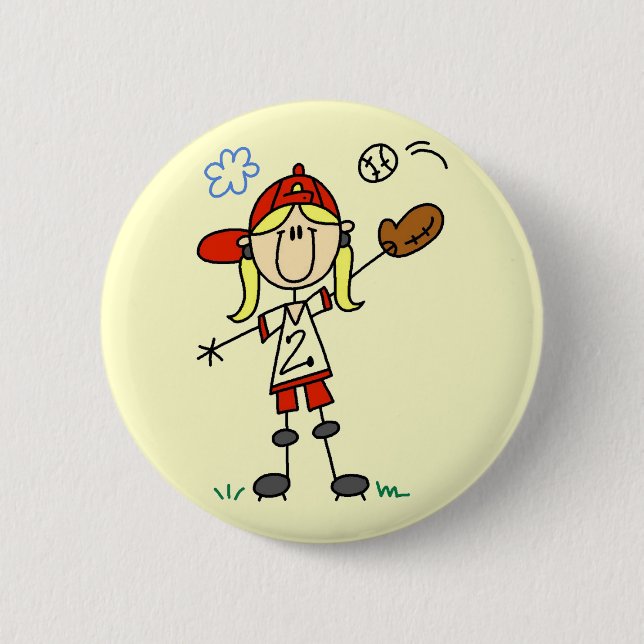 Girl Baseball Player Tshirts and Gifts Button (Front)