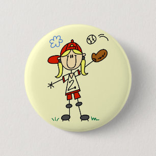 Girl Baseball Player Tshirts and Gifts Button