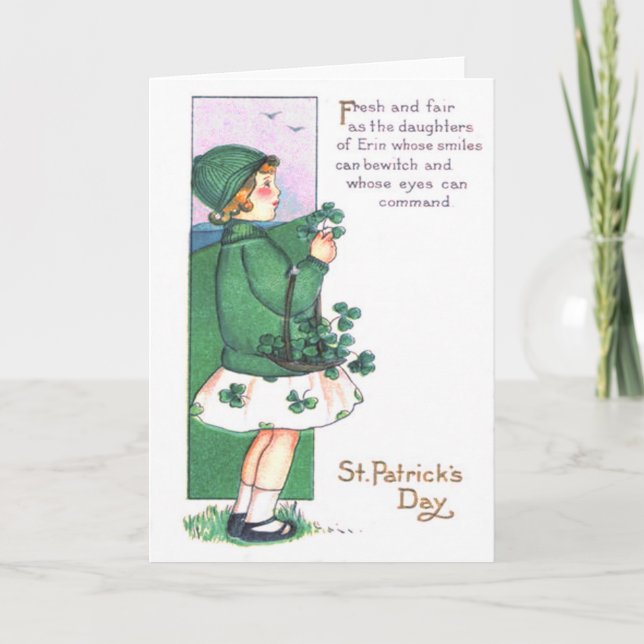 Girl Basket Shamrocks Card (Front)