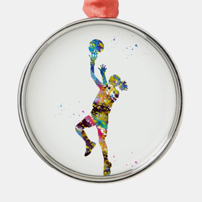 Girl basketball player metal ornament (Front)