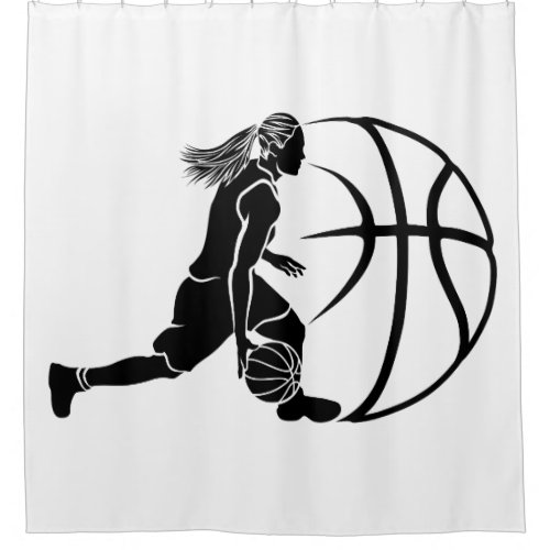 Girl Basketball Silhouette With Ball Shower Curtain