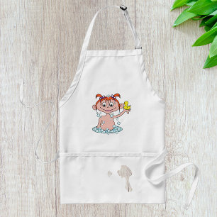 Girl Bath Time Fun with Rubber Duck and Bubbles Adult Apron