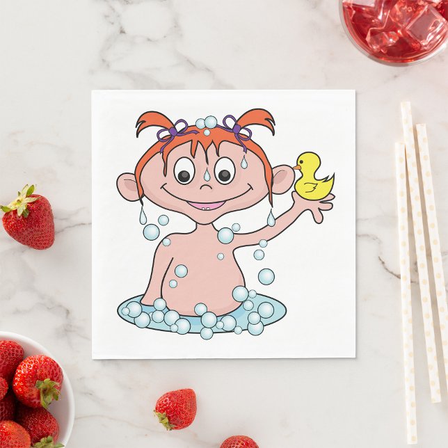 Girl Bath Time Fun with Rubber Duck and Bubbles  Napkins (Creator Uploaded)