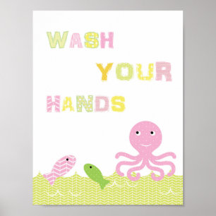 Girl bathroom art poster wash your hands