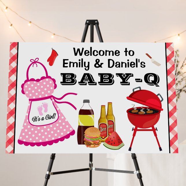 Girl BBQ Baby Shower Welcome Sign (In Situ (Stand))