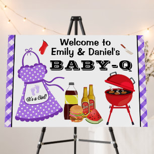 Girl BBQ Baby Shower Welcome Sign Purple