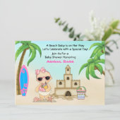 Girl Beach Baby Sandcastle n Surfboard Baby Shower Invitation (Standing Front)