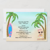 Girl Beach Baby Sandcastle n Surfboard Baby Shower Invitation (Back)