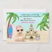 Girl Beach Baby Sandcastle n Surfboard Baby Shower Invitation (Front)