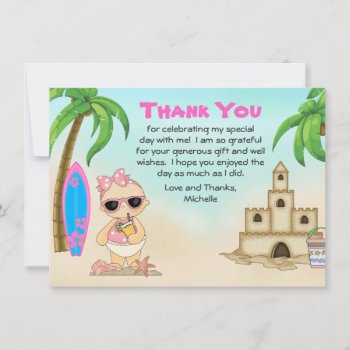 Girl Beach Baby Sandcastle N Surfboard Baby Shower Thank You Card by TheBeachBum at Zazzle
