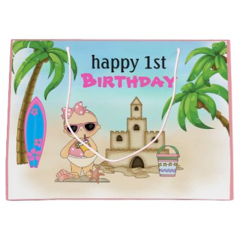 Girl Beach Baby Sandcastle Surfboard 1st Birthday Large Gift Bag by TheBeachBum at Zazzle
