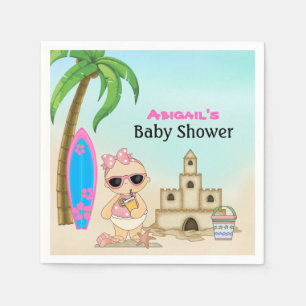 Girl Beach Baby Sandcastle, Surfboard Baby Shower Napkins