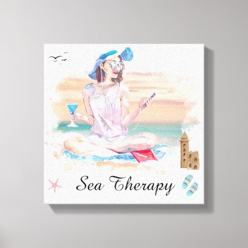  Girl Beach Mobil Phone Stretched Canvas Print