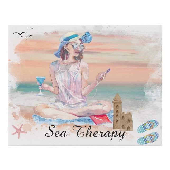 *~* Girl Beach Music Mobil Phone Sea Faux Canvas Print (Front)