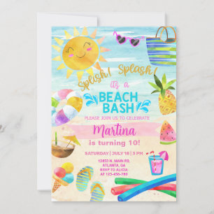 Girl beach party, beach bash summer invitation. invitation