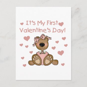 Girl Bear 1st Valentine's Day Holiday Postcard by valentines_store at Zazzle