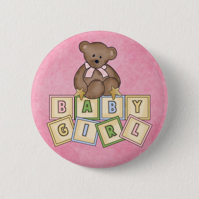 Girl Bear  Baby Blocks Button (Front)