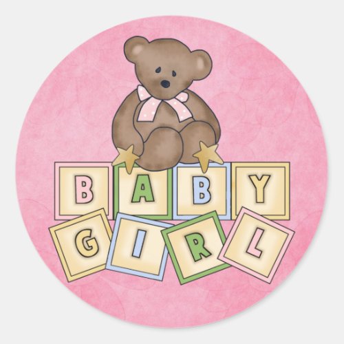 Girl Bear  Baby Blocks Classic Round Sticker