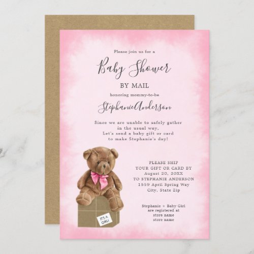 Girl Bear Baby Shower by Mail Invitation