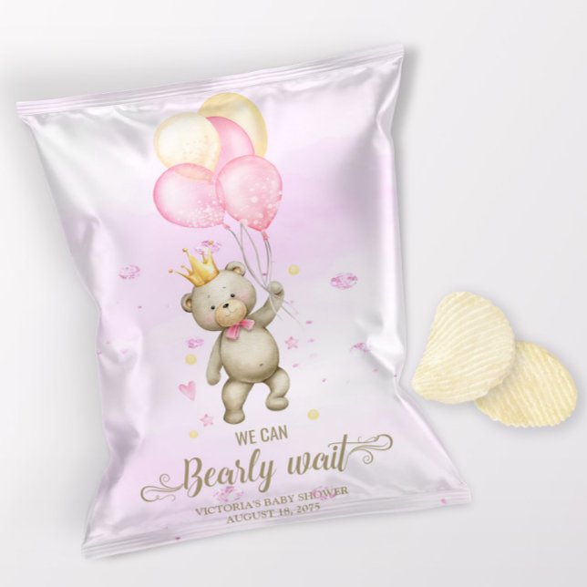 Girl Bear Baby Shower Chip Bag Wrapper (1 ounce snack bag wrapper flyer. )