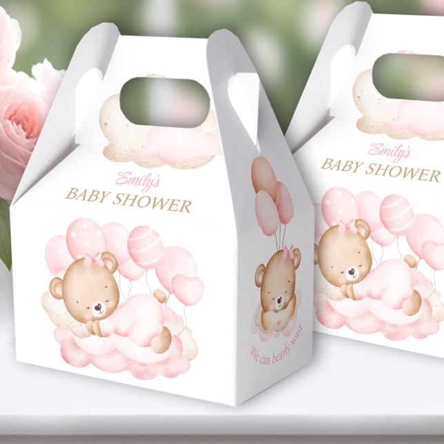 Girl Bear Baby Shower Gable Favor Box (Bear pink White Favor Boxes - You can choose from 3 sizes by clicking on the STYLE dropbox.
)