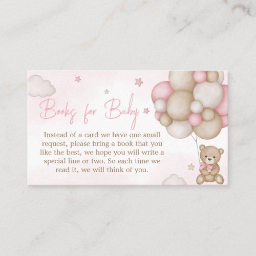 Girl Bear Balloon Baby Shower Books for Baby Enclosure Card