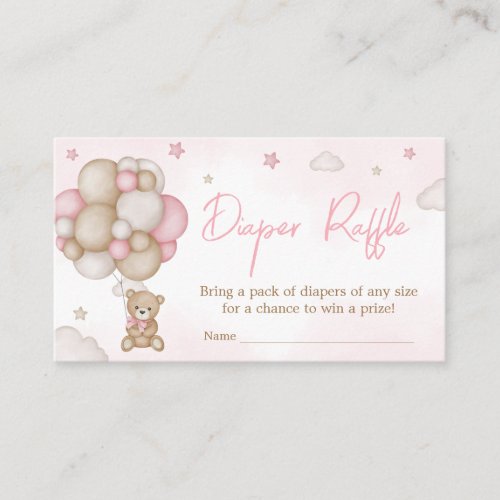 Girl Bear Balloon Baby Shower Diaper Raffle Enclosure Card