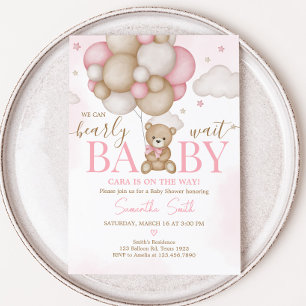 Girl Bear Balloon Baby Shower Invitation