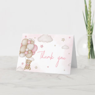 Girl Bear Balloon Baby Shower Letterpress Thank You Card
