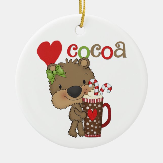 Girl Bear Cocoa Love Ceramic Ornament (Front)