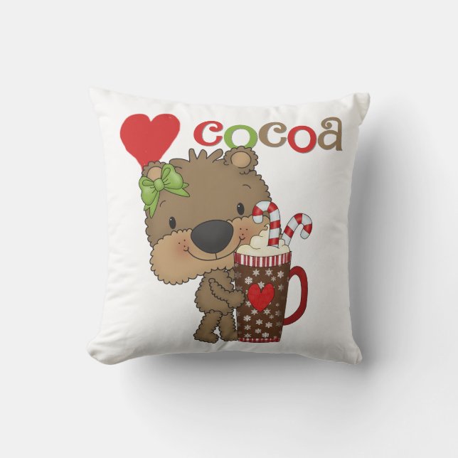 Girl Bear Cocoa Love Throw Pillow (Front)