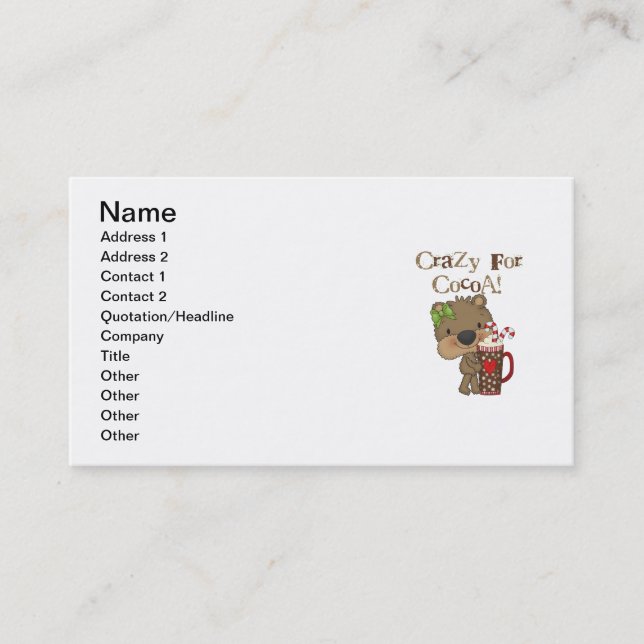 Girl Bear Crazy For Cocoa Business Card (Front)