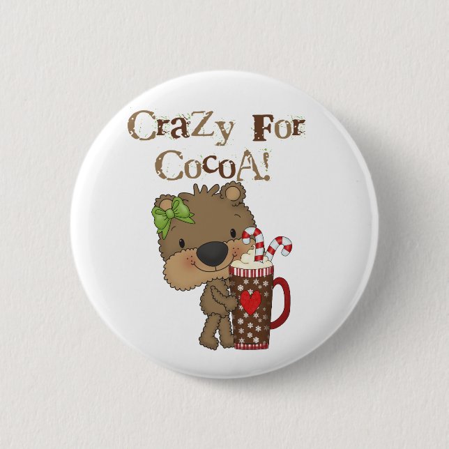 Girl Bear Crazy For Cocoa Pinback Button (Front)