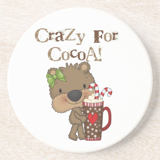 Girl Bear Crazy For Cocoa Sandstone Coaster (Front)