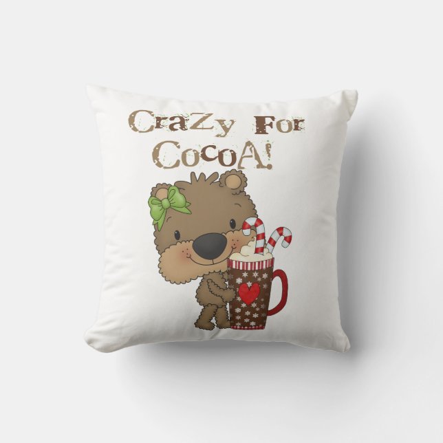 Girl Bear Crazy For Cocoa Throw Pillow (Front)