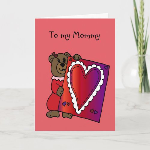 girl bear holding valentine for mother card