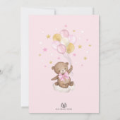 Girl Bear Hot Air Balloon Pink Gold Baby Shower Invitation (Back)
