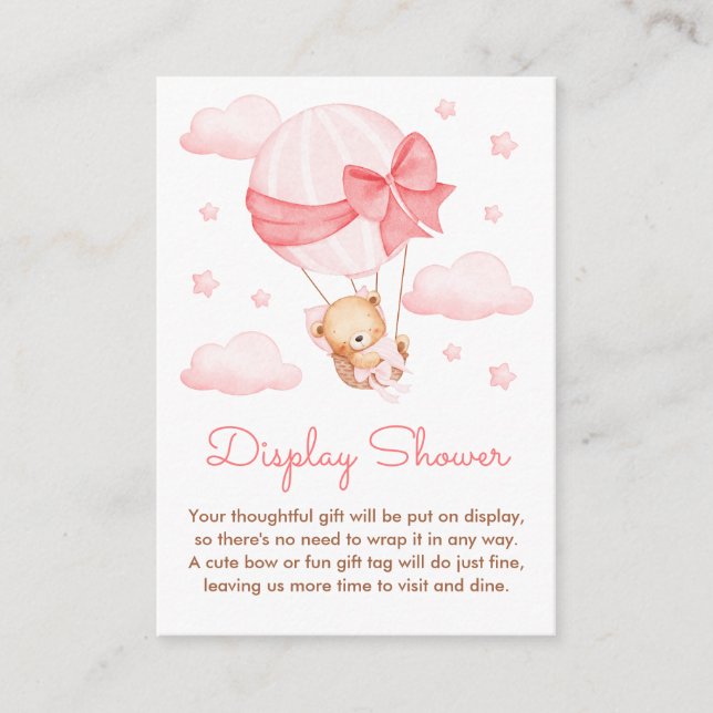Girl Bear Pink Balloon Baby Display Shower Enclosure Card (Front)