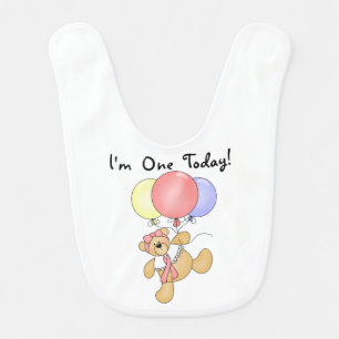 Girl Bear With Balloons 1st Birthday Bib
